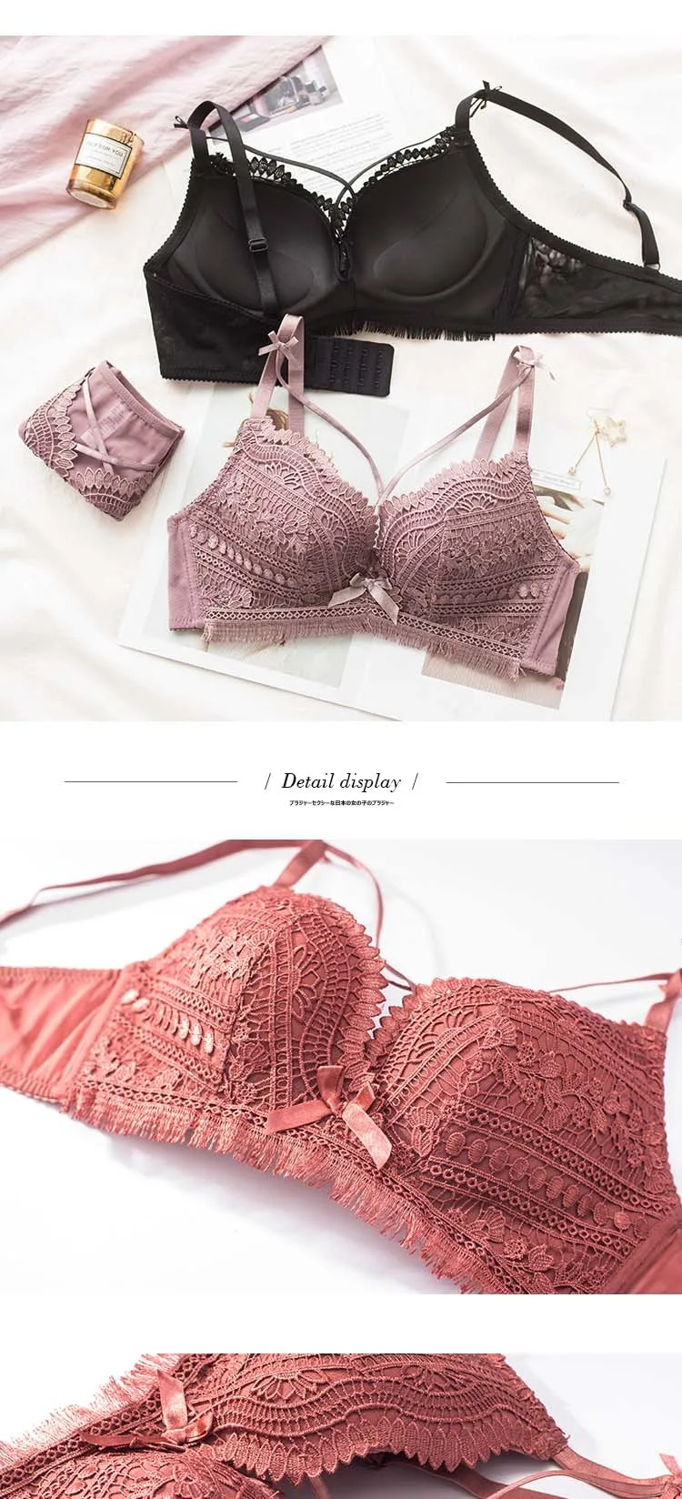 Roseheart Женские Модные фиолетовые пикантное Красное Нижнее белье бюстгальтеры вышивка кружевной бант хлопковые трусики беспроводные комплекты бюстгальтеров нижнее белье A B Роскошные