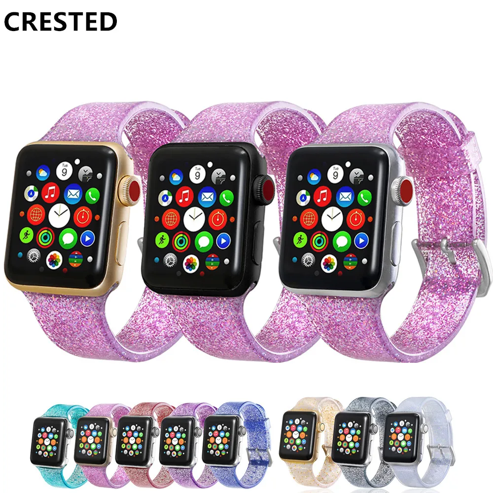 

Glitter Strap for Apple Watch Band 41mm/45mm 40mm 44mm pulseira correa 38mm 42mm Silicone Bracelet iwatch series 5 4 3 se 6 7