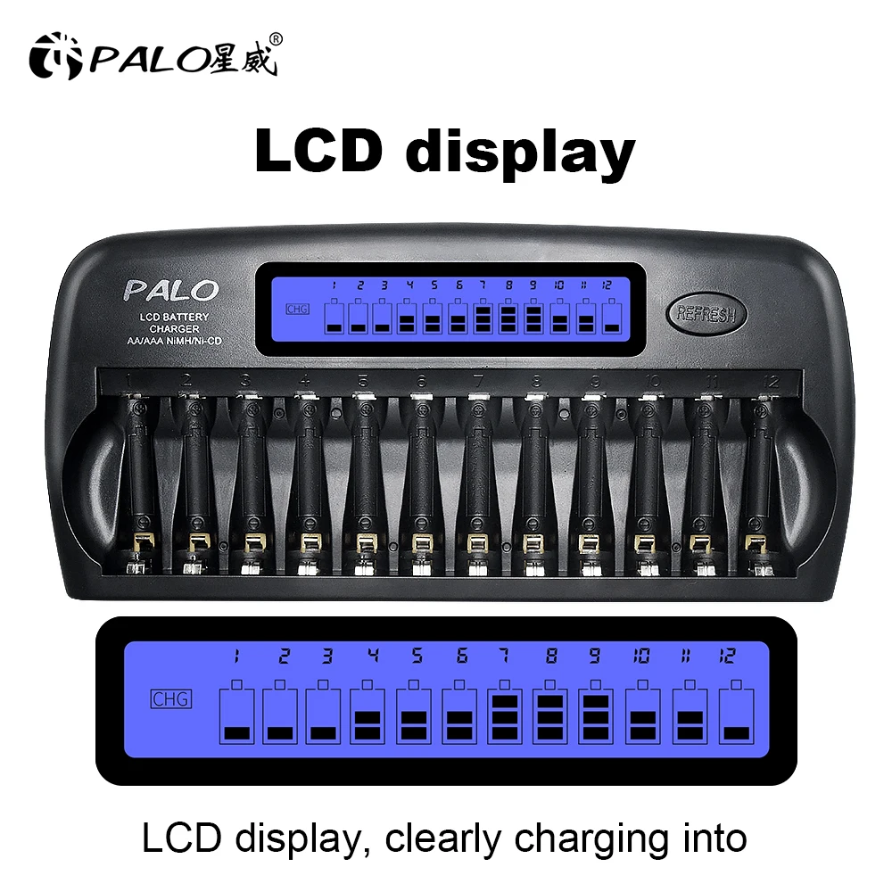 

Fast Smart 12 Slots New-type Charger NIMH NICD AA AAA Smart LCD Battery Charger for 1.2v AA AAA NiMH NICD rechargeable battery