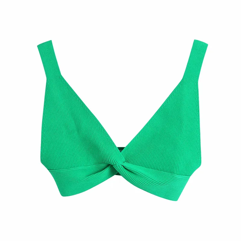 

FAKUNTN Za Green Top Woman Summer Knitted Backless Top Women Basic Knitted Tank Tops Female Wide Strap Bustier V Neck Sexy Top