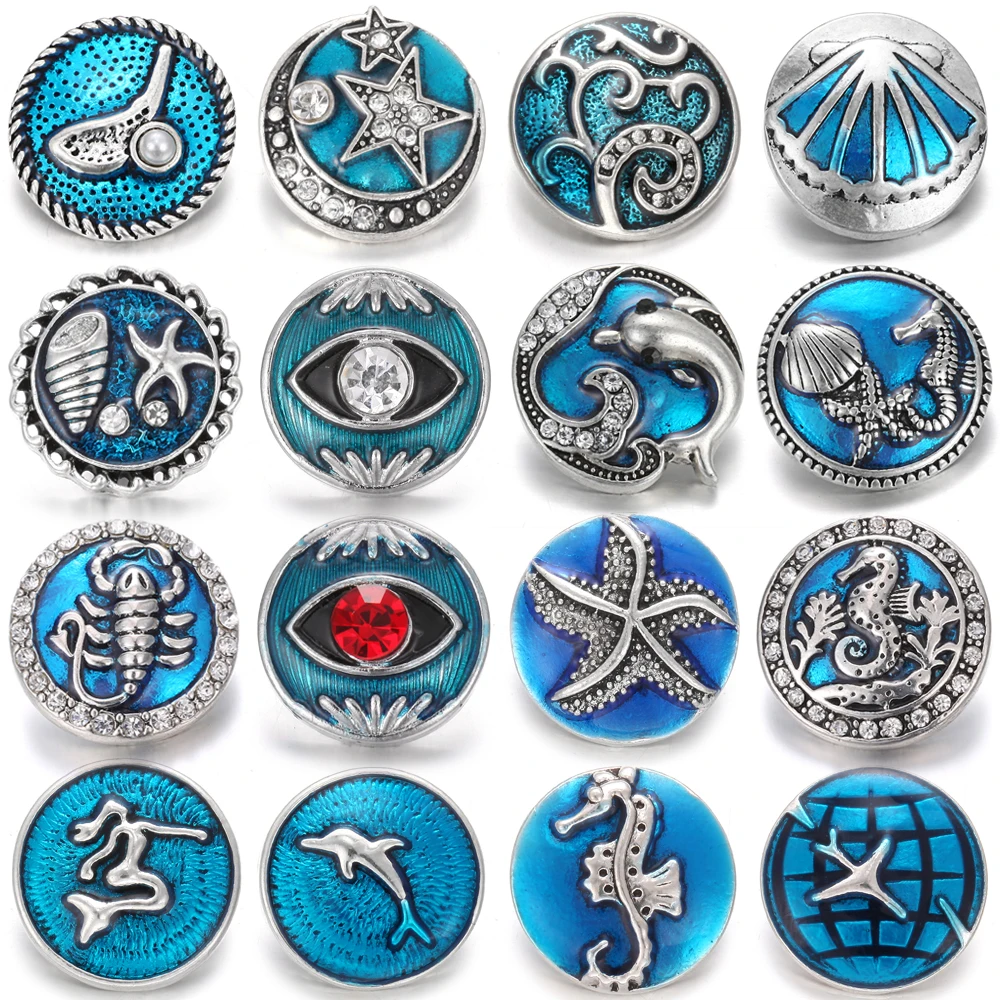 6 шт./лот кнопки застежки Ювелирные изделия Подвески Лот Синие стразы Морская
