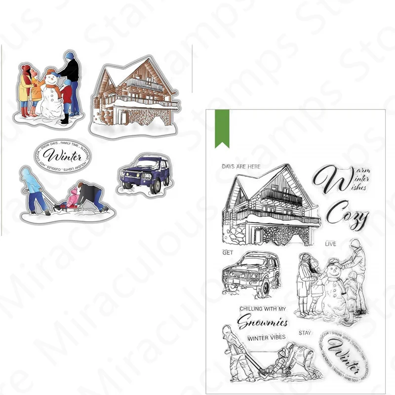 

Snowman Sleigh Metal Cutting Dies and Clear Stamps Sets For House Diary Making Greeting Card Decoration Scrapbooking New Arrival