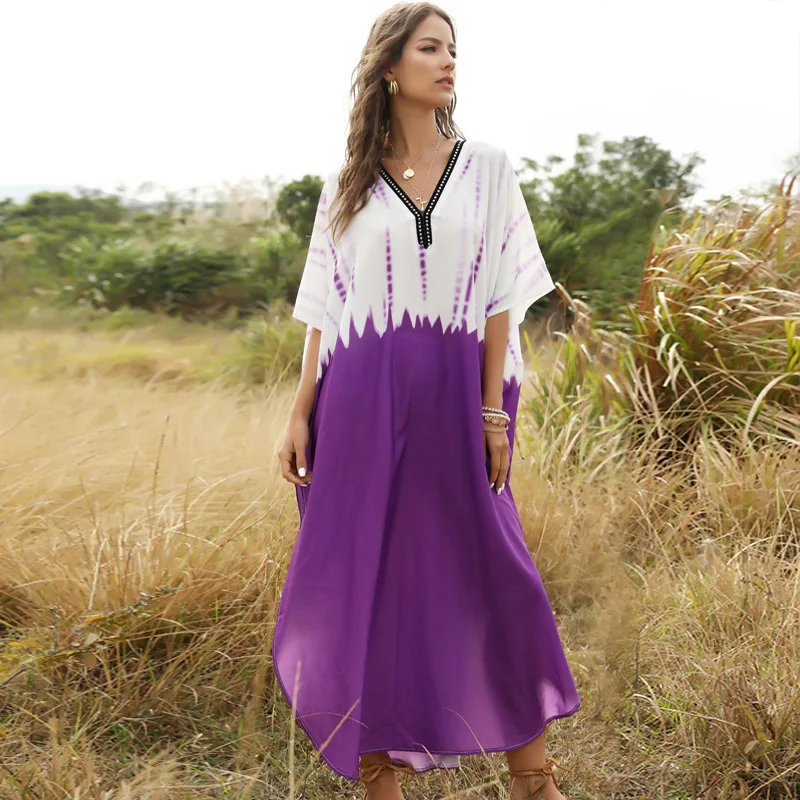 

2020 Designer New Women's Dress Women's Summer Fashion Loose Dress Bat Sleeve Long Gown Beach Holiday Dress
