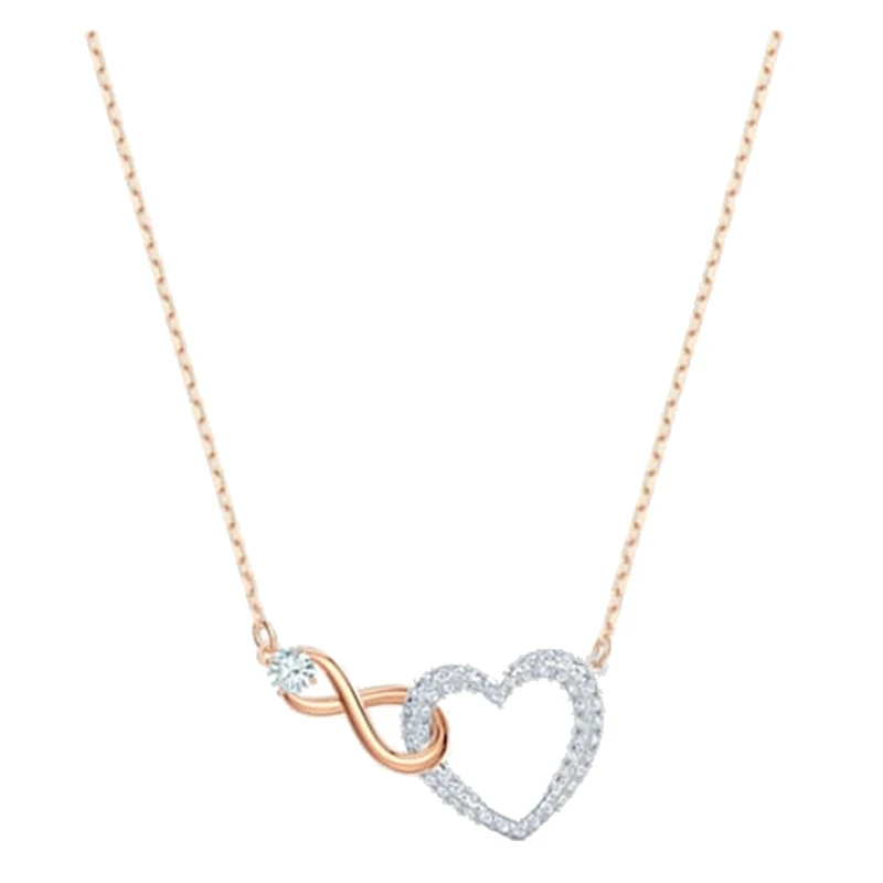 

Rose Gold Color Pendant Necklace Heart-shaped Gourd Bow-knot Crystals Zircon Fashion For Women Party Anniversary Jewelry Gifts