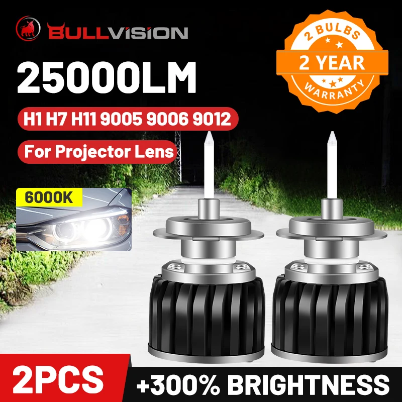 Светодиодная лампа Bullvision H7 H11 H1 H9 для автомобильных фар Кварцевая Лампа 6000K