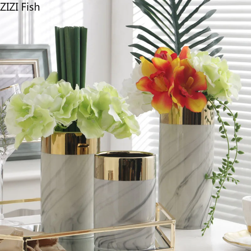 Керамическая ваза для дома белые мраморные узоры цветочный горшок украшение