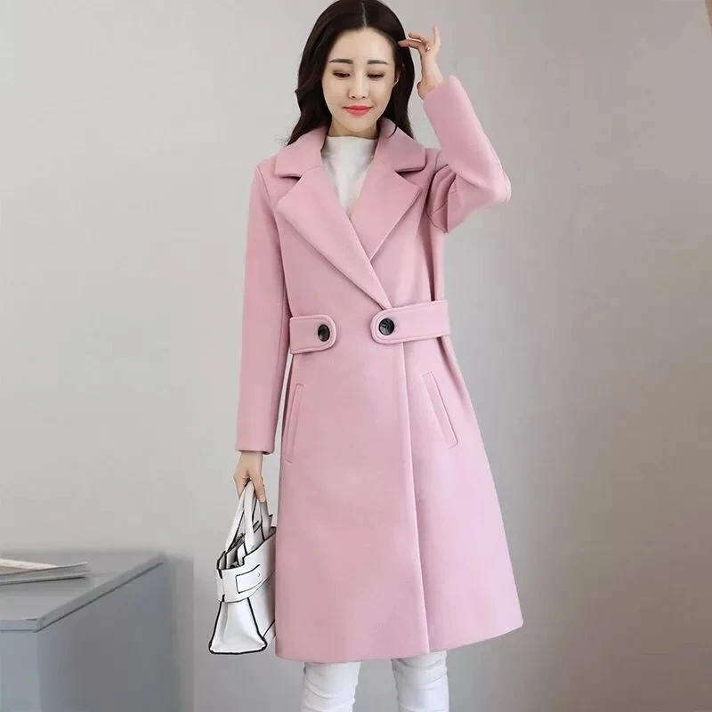 

2021 new autumn and winter clothing wool coat belt slim women coat Korean version