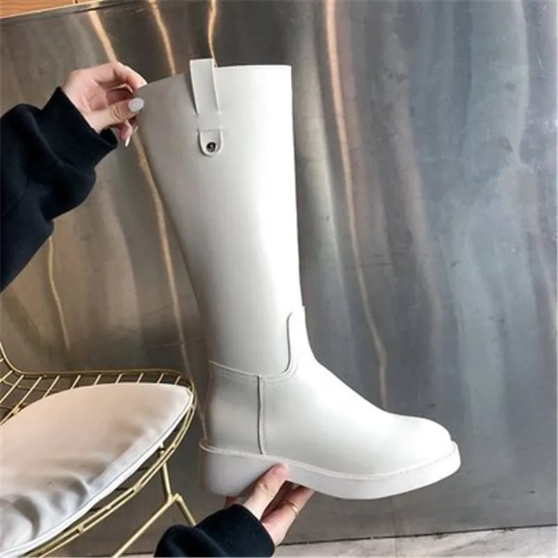 

New Autumn knee high leather boots women Fashion Slim Long Boots Riding Boots Women Side Zip Comfortable Boots woman Shoes 35-40