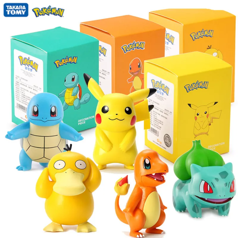 

6 Styles Pokemon Pikachu Charmander Psyduck Squirtle Jigglypuff Bulbasaur Bulbasaur Anime Figures Toys Model Kawaii Kids GIft