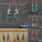 Богемные окрашенные синие серьги в виде павлина для женщин, этнические ювелирные изделия ручной работы, Винтажные висячие серьги с кристаллами