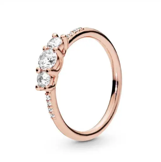 

925 Sterling Silver Pan Ring Rose Fairytale Sparkling With Crystal Ring For Women Wedding Engagement Fashion Jewelry