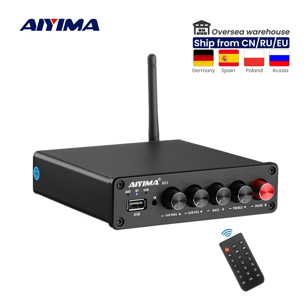 

AIYIMA аудио B01 Bluetooth усилитель сабвуфера 50 Вт x2 + 100 Вт USB HiFi стерео цифровой 2,1 звуковой динамик усилитель мощности