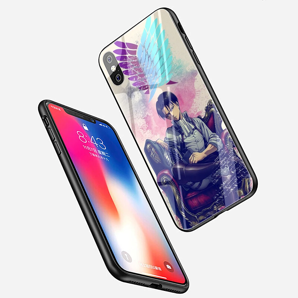 EWAU атака на Титанов аниме чехол из закаленного стекла для телефона для iphone 5 5s SE 6 6s 7 8 plus X XR XS 11 Pro Max