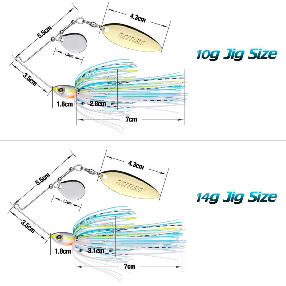 Goture New Spinner Bait 10g 14g Fishing Lure 3D Eyes Tandem Willow + Colorado Bladed Spinnerbait Buzzbait For Bass Fishing