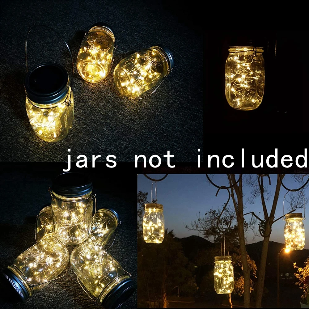 

Светильники Mason Jar, 2 м, 20 светодиодов, на солнечной батарее, красочные сказочные гирлянды с крышками, вставками для патио, двора, сада вечерни...