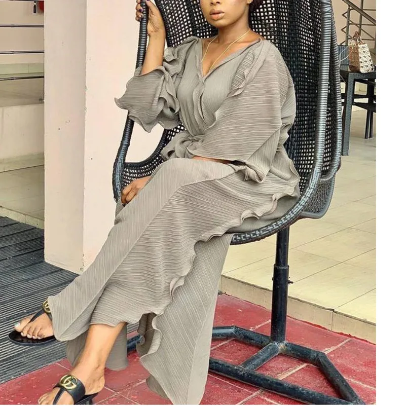 Плиссированное Длинное свободное оранжевое платье женское элегантное Туника