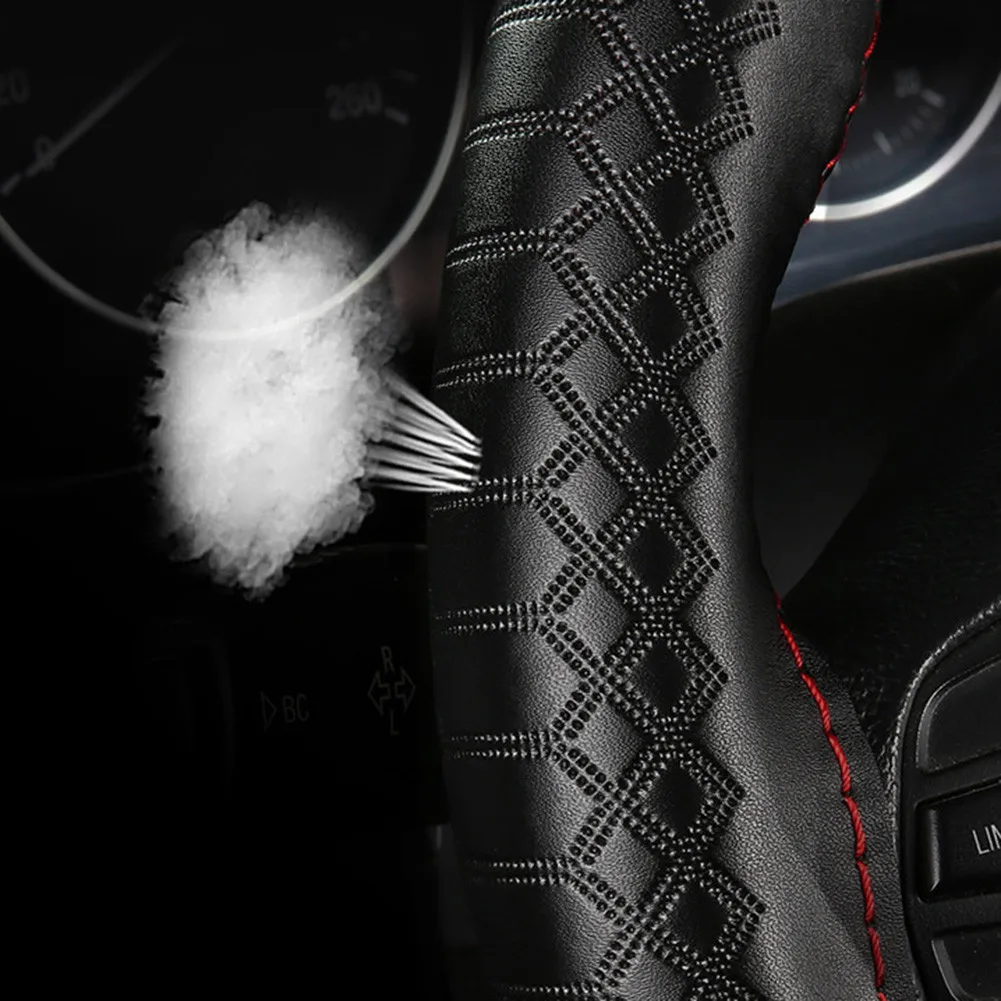

Diameter 38cm Braid On Steering Wheel Car Steering Wheel Cover With Needles And Thread Artificial Leather Auto Car Accessories