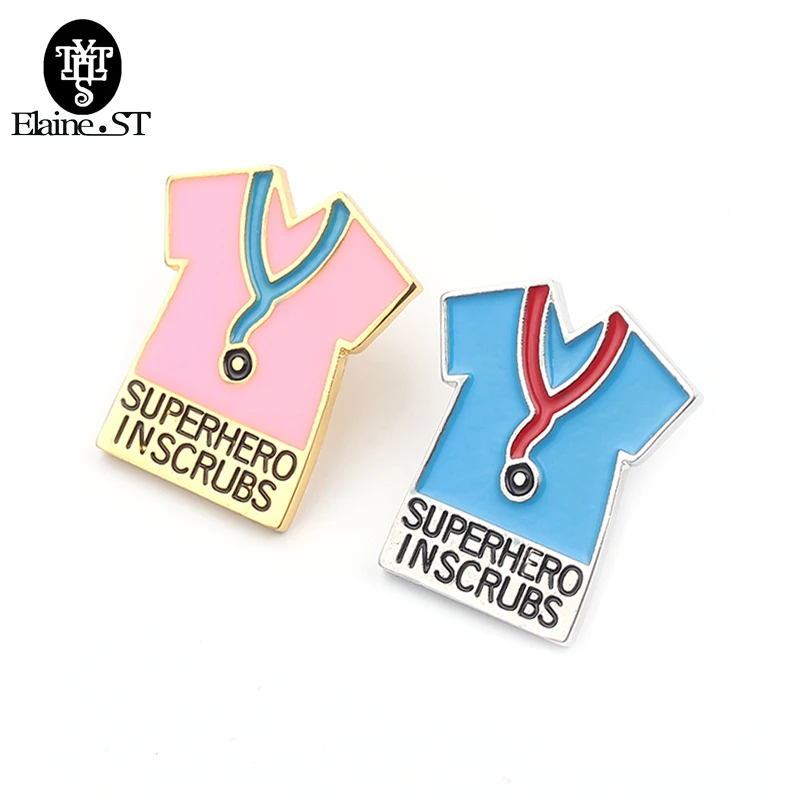 Модная брошь Медсестра в форме фартука Розовая/синяя для одежды эмалированная