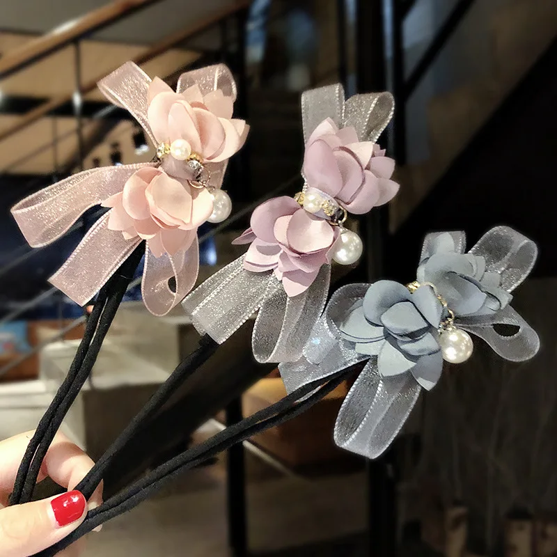 

New Women Flower Pearls Hair Styling Bun Maker Donut Ring Shaper Braider Tool For Girls DIY Hair Style Headband Hair Accessories