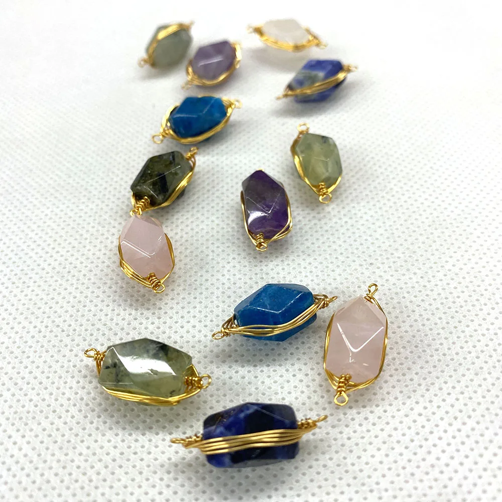 2 шт./упак. изысканного Натуральный камень два отверстия кулон голубой агат и