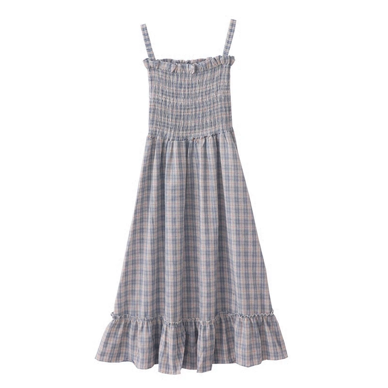 

Summer Kawii Japan Style Women Sleeveless Dress Spaghetti Strap Chic Girl Pleated Dress Sweet Plaid Ruffles Suspender Dresses