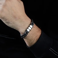 2021 new men bracelet black square bead double braided bracelet men hip hop trend personality bracelet bracelet