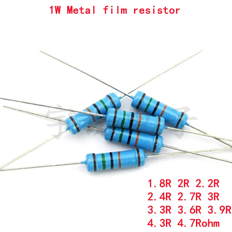 

20pcs 1W Metal film resistor 1% 1.8R 2R 2.2R 2.4R 2.7R 3R 3.3R 3.6R 3.9R 4.3R 4.7R 1.8 2 2.2 2.4 2.7 3 3.3 3.6 3.9 4.3 4.7 ohm