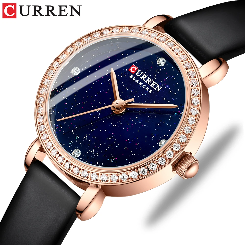 

Women Watch CURREN Fashion Luxury Watches Women's Quartz Clock With Starry Sky Dial 2021 Leather Rhinestone Wristwatches Female