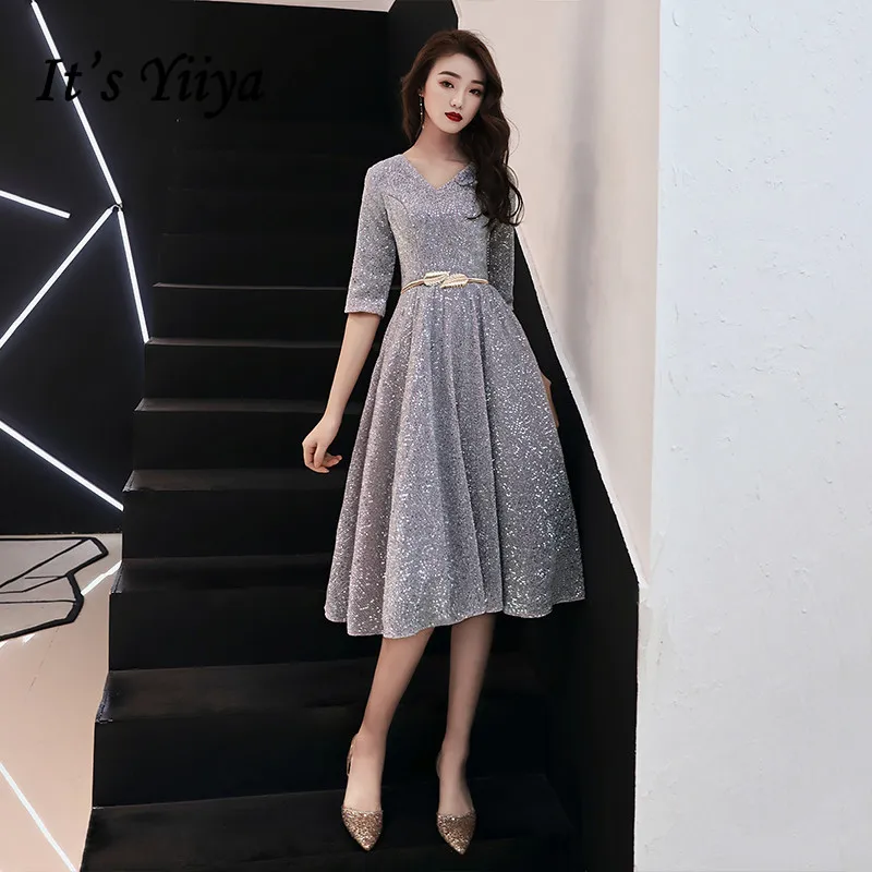 Женское платье для выпускного It's YiiYa белое элегантное до колена с блестками и V