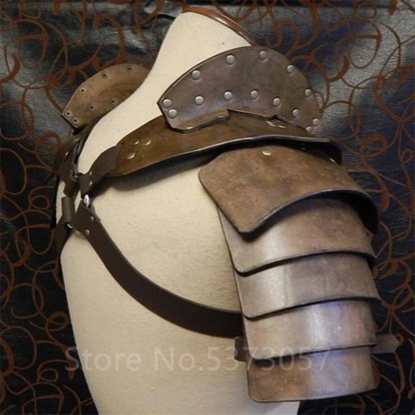 

Medieval Cosplay Costume Knight Middle Ages Rivet Armors Men Adult Viking Pirate Vintage Gothic Shoulder Pu Leather Halloween