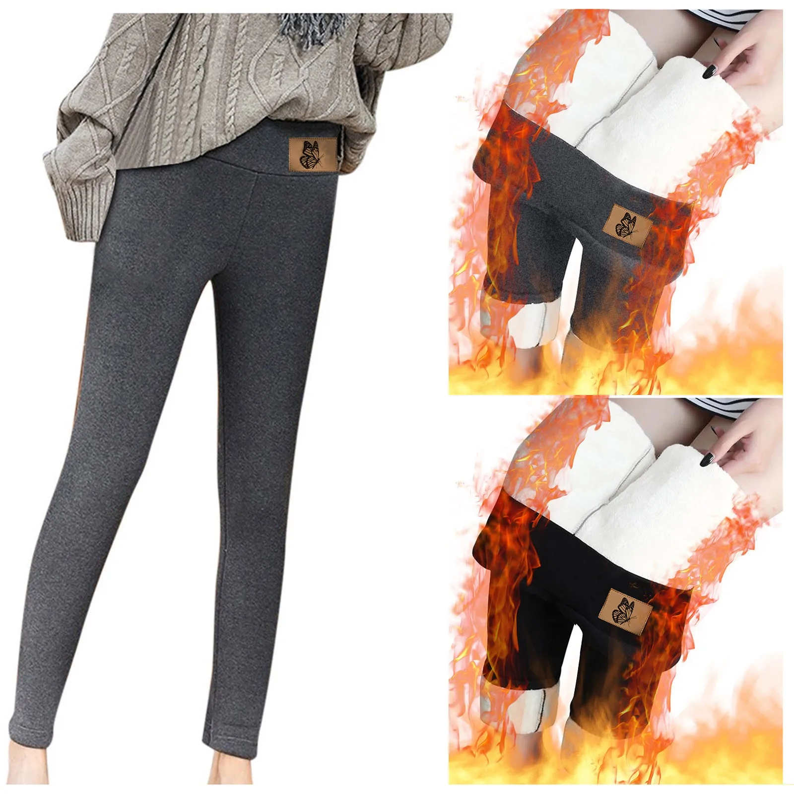 

Black Letter Print Plush Velvet Legging Women's Autumn Winter Thicken Stretchy Comfortable Warm Skinny Pants Seamless Leggings