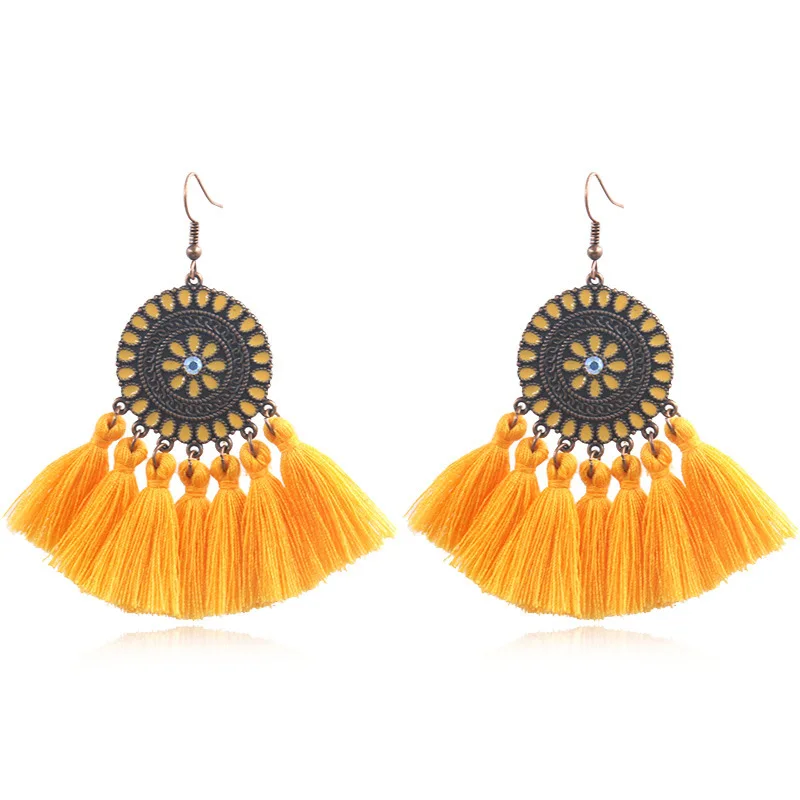 Модные женские серьги с кисточками круглые богемные ретро из сплава модные