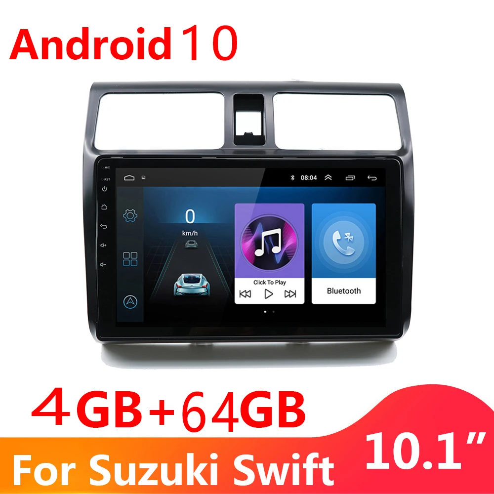 

Carplay Автомобильный мультимедийный GPS-радиоприемник для 2005 2006-2010 Suzuki Swift 10,1 дюймов Android 10, основной блок с поддержкой резервной камеры, DVD 1080P