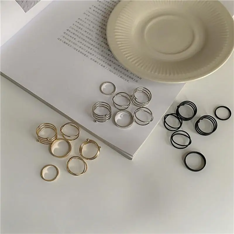 

6 Pieces/batch Fashion Simple Ladies Irregular Cold Wind Tail Ring Set Casual Party Gold-Plated Geometric Joint Ring Jewelry
