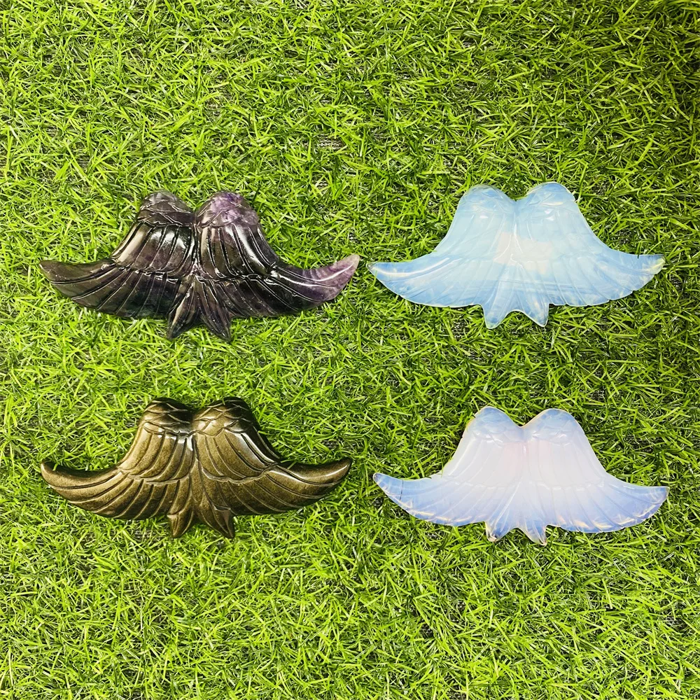 

Various Natural Crystal Healing Opalite Angel Wings Statue For Sale