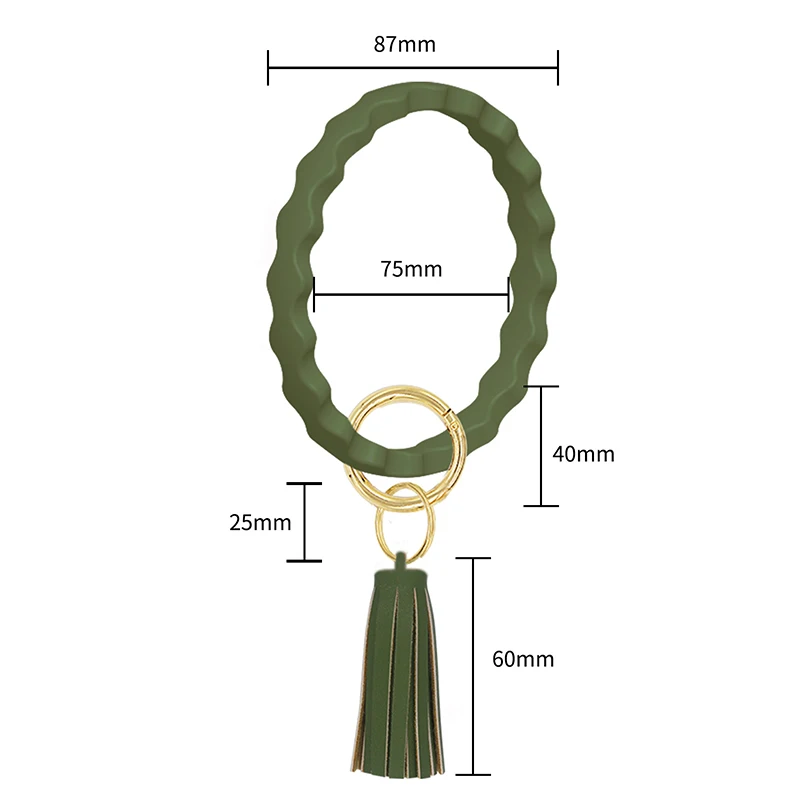 

Silicone Circle Wristlet Key Ring Solid Color Key Ring Wave Durable Portable Wrist Strap Tassel Pendant All-match Keychain