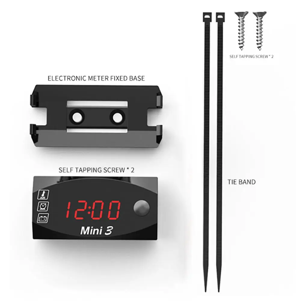 6V-30V Motorcycle Electronic Clock Thermometer Voltmeter Three-In-One IP67 Waterproof Dust-proof LED Watch with Universal Large |