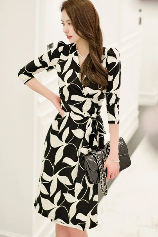 

COIGARSAM Fashion Women dress New Summer Belt V-Neck Dresses 7084