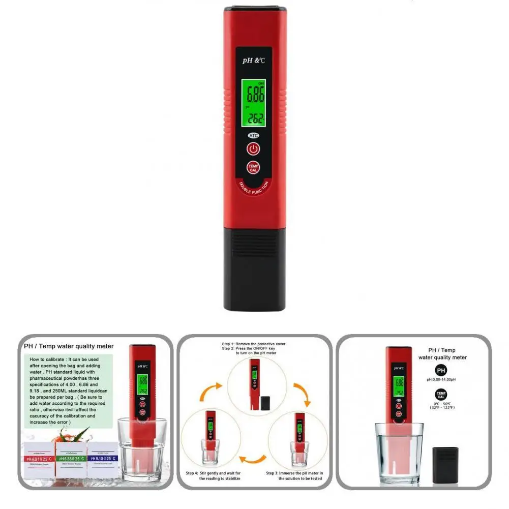 

Plastic Practical Professional Digital PH Tester Red PH Meter Hanging Buckle for Drinking Water