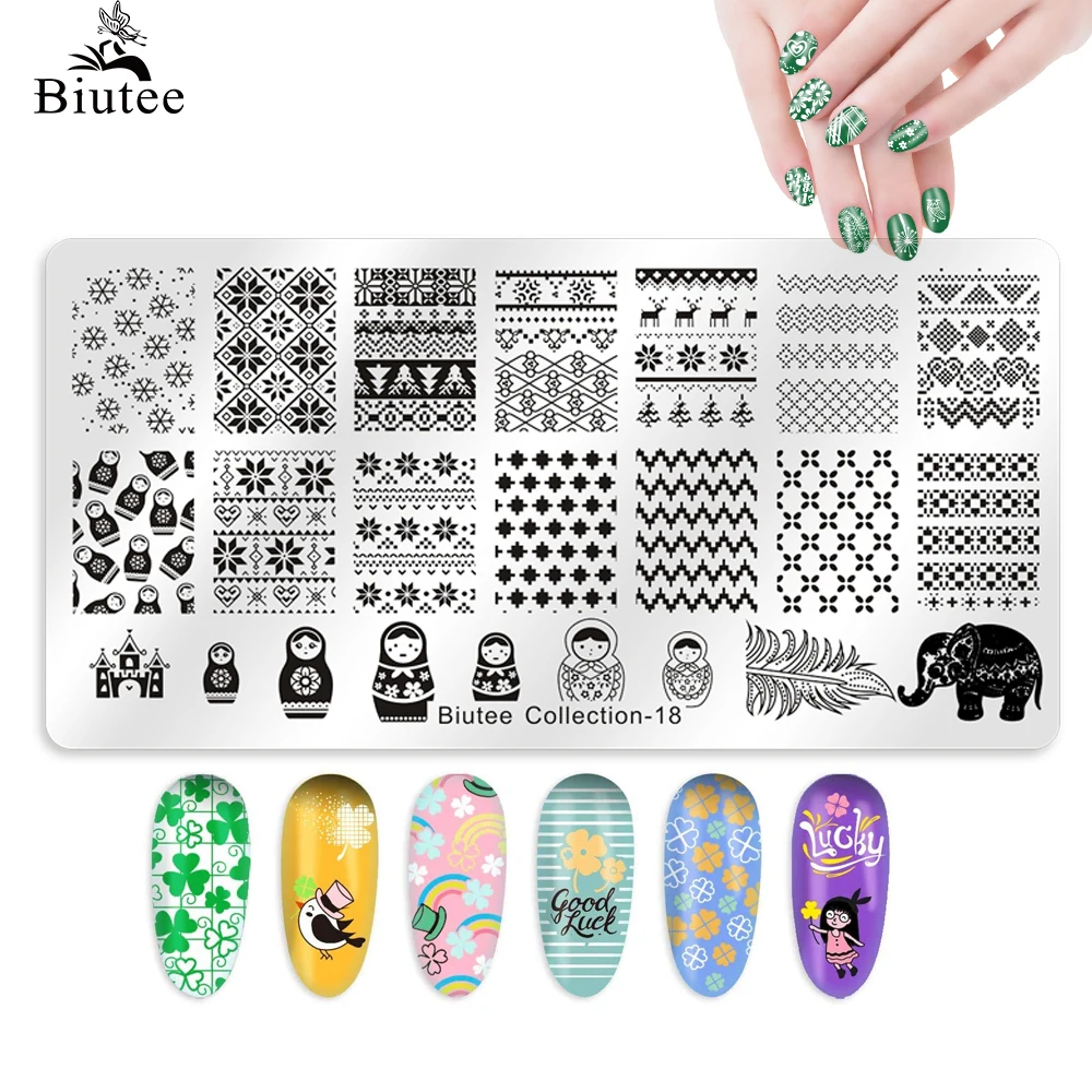 Пластины для стемпинга ногтей Biutee скребок шаблон цветы геометрические узоры