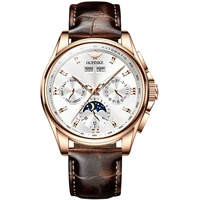 oupinke men mechanical watch luxury automatic watch waterproof leather sapphire moon phase wrist watches