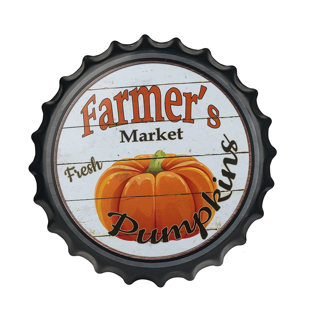 

dingleiever- Bottle Caps Metal Tin Signs Cafe Beer Bar Decoration 15.7" Inches Wall Art Plaque Vintage Home Decor (Pumpkins)