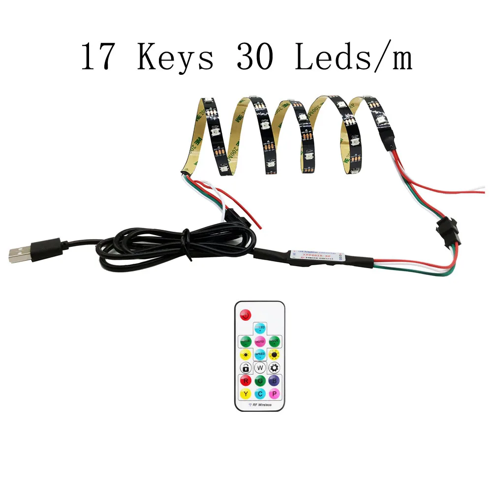 17 Keys 30 leds kit USB WS2812B Светодиодная лента светильник водонепроницаемый для HD ТВ монитор Настольный ПК экран тыловая подсветка 0,5 м~ 5 м - Испускаемый цвет: 17 Keys 30 leds kit