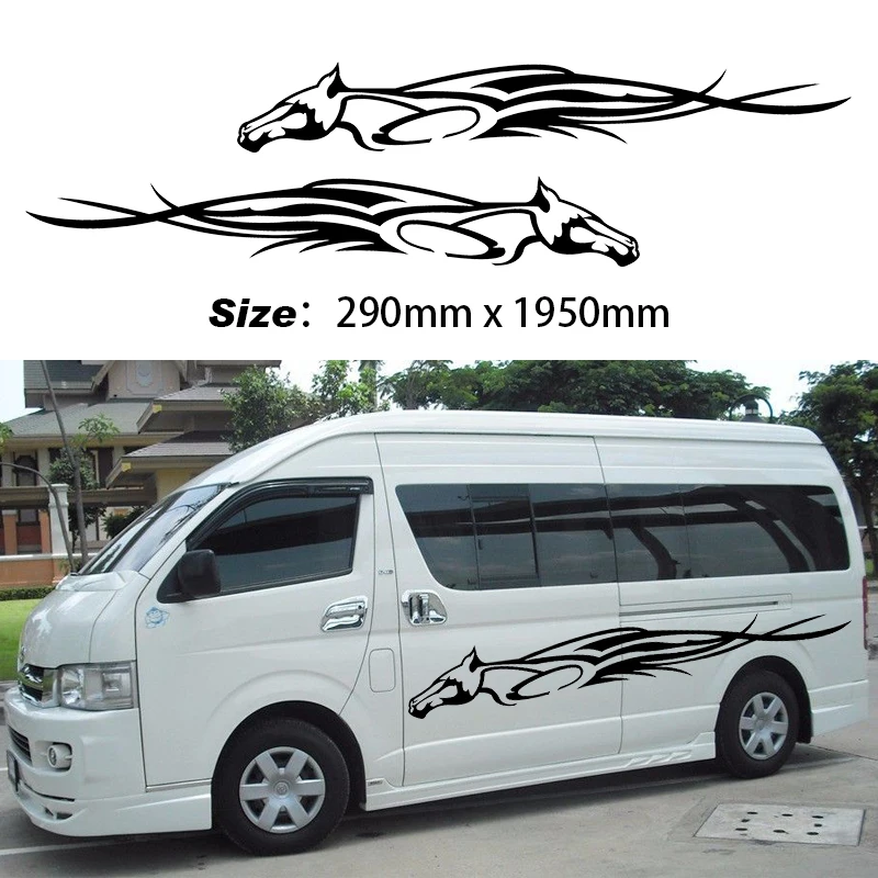 

Dawasaru 2X Tattoo Flames Theme Running Horse Abstract Stripe Side Door JDM Car Body Sticker Truck Decal KK,195cm*29cm