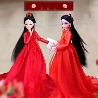 16 scale 30cm ancient costume long hair princess barbi red fairy dress hanfu doll 12 or 20 joints body model toys gift for girl