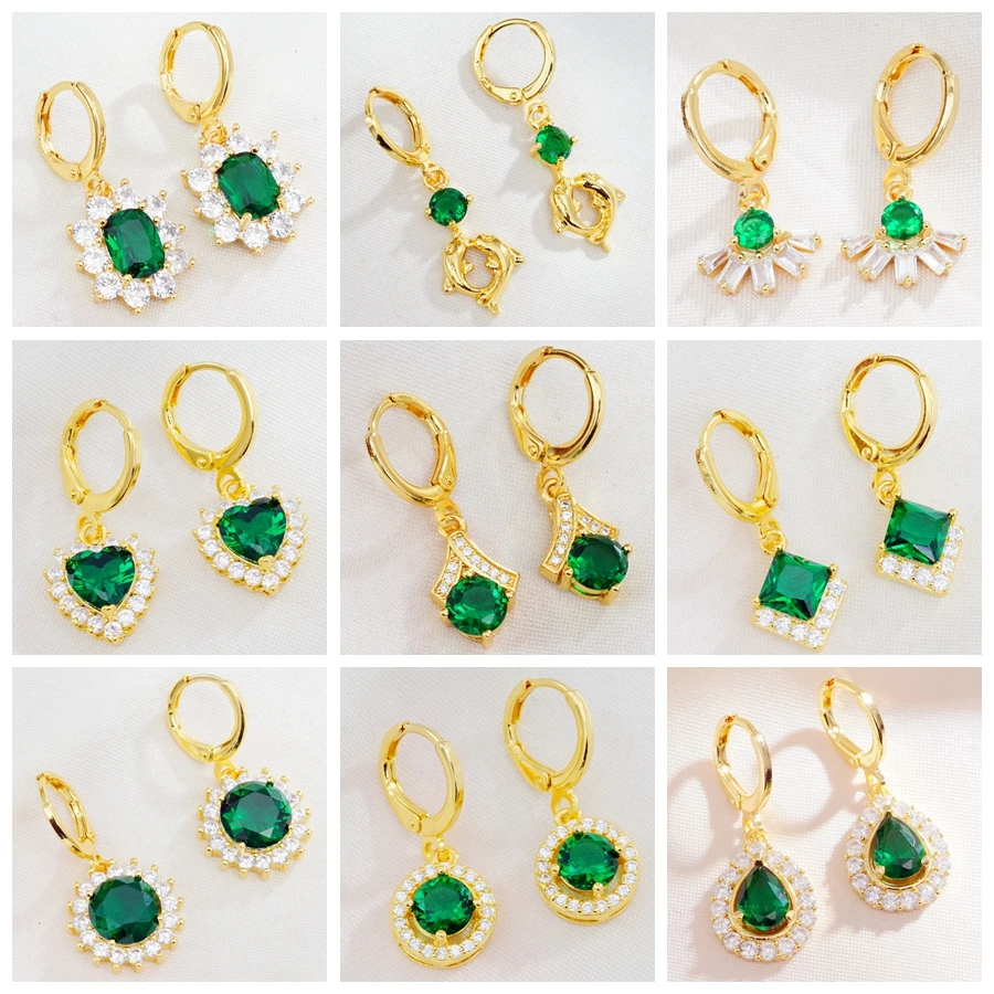 32 стили из зеленого кубического циркония с украшением в виде кристаллов серьги