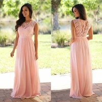 2020 blush pink lace bridesmaid dresses bohemian cap sleeves floor length chiffon beach wedding guest garden maid of