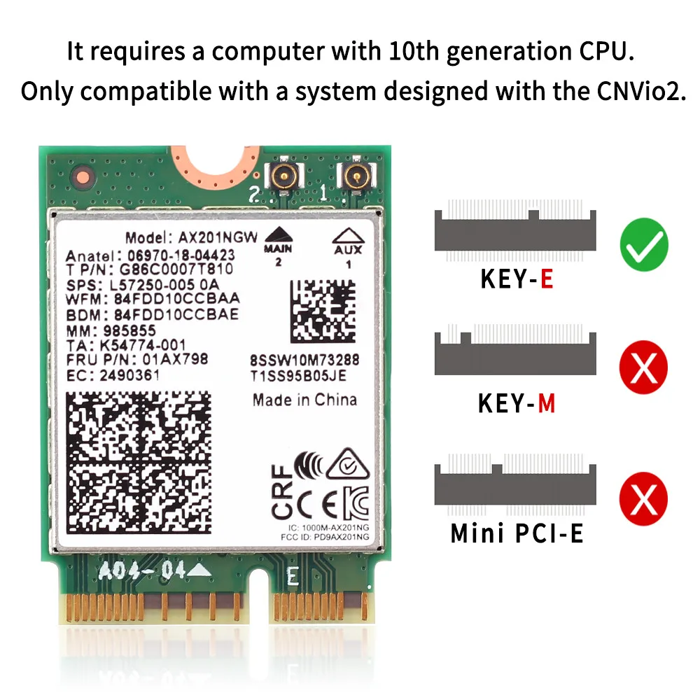 Двухдиапазонный 2400 Мбит/с беспроводной Wi Fi 6 для Intel AX201 Bluetooth 5 0 NGFF Key E CNVio 2 Wifi карта