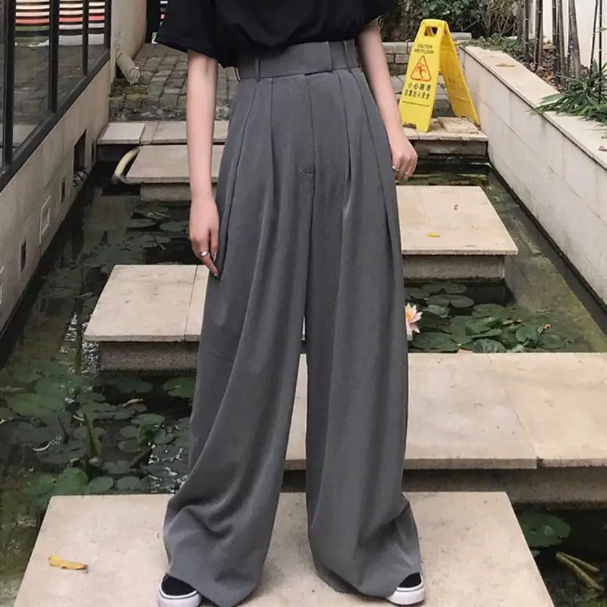Брюки женские с завышенной талией повседневные свободные штаны широкими