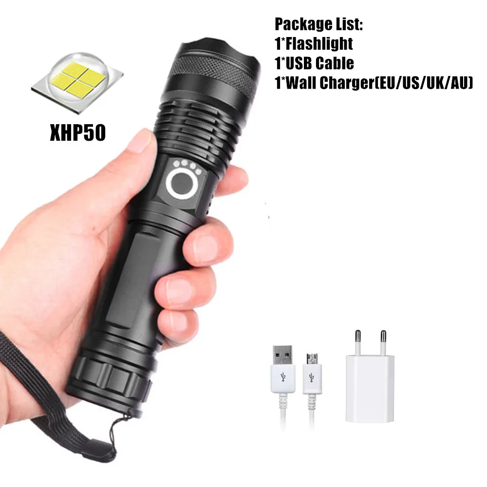 Package B XHP90 светодиодный фонарик XHP70.2 XHP50 USB Перезаряжаемый мощный фонарь с зумом, водонепроницаемый фонарь для охоты, кемпинга, использования 18650 26650 Batt - Испускаемый цвет: Package B